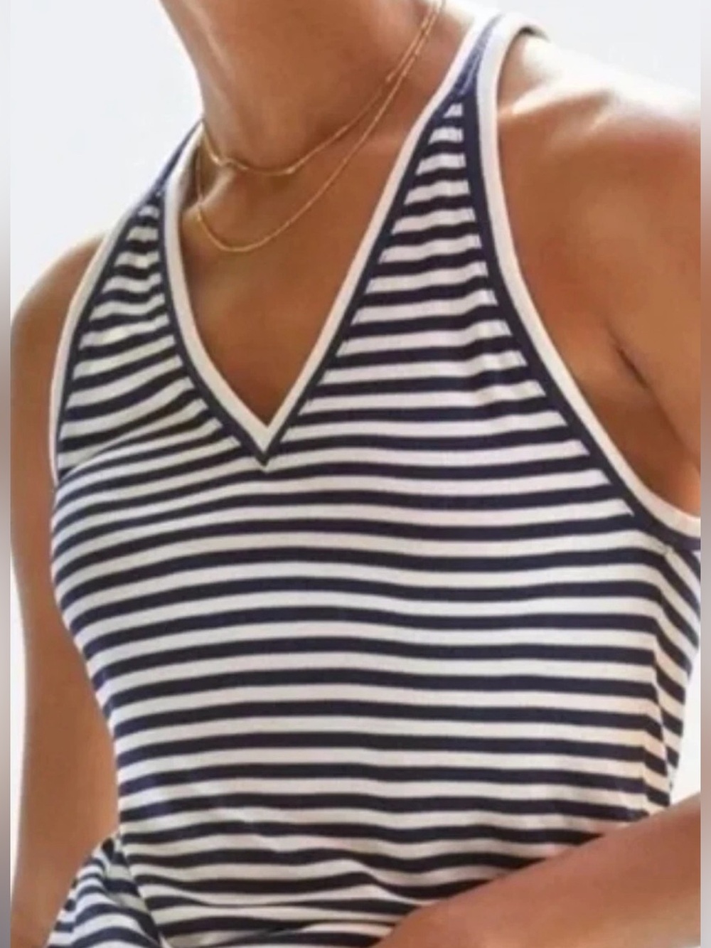 MAEVE Anthro Blue & White‎ Striped Nautical Preppy Summer Vneck Tank Top Small